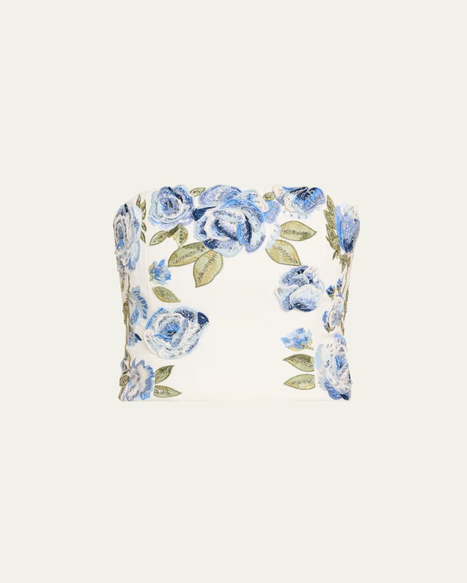 Cece Floral Embellished Cropped Top